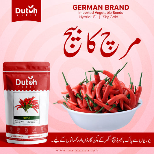Red Chilli Sky Gold (Hybrid F1) - Long Lal Mirch - سرخ لال مرچ - High Yield & Drying